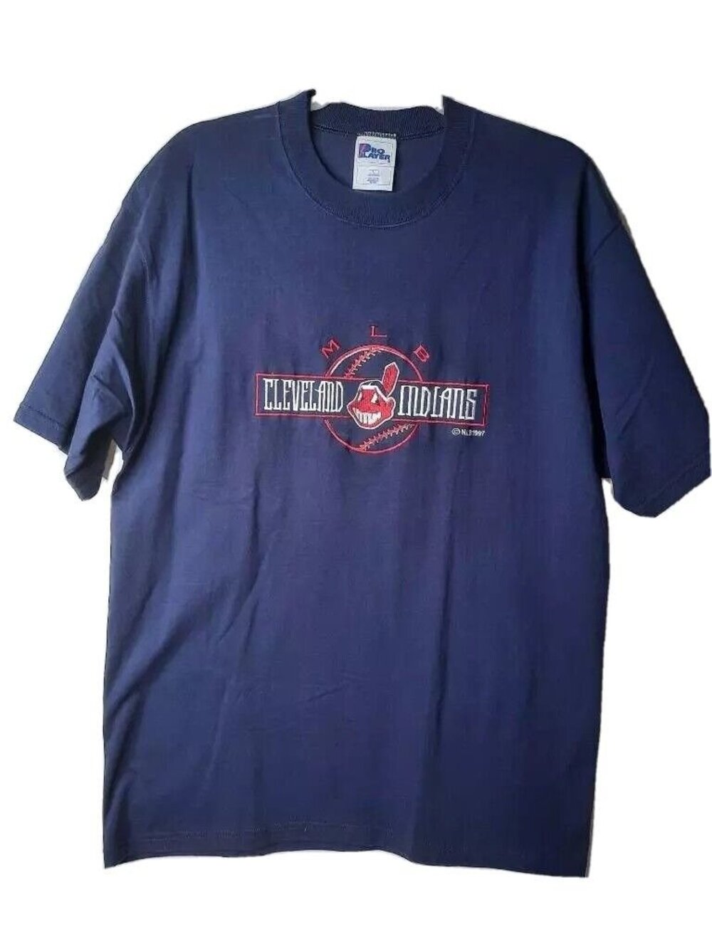Vintage 1997 Cleveland Indians Pro Player T-Shirt Blue MLB Tee Mens Large
